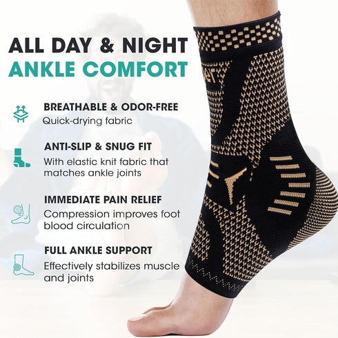 INDEEMAX Ankle Brace for Women & Men, Copper Infused Compression Sleeve for Sprained Ankle, Plantar Fasciitis Pain