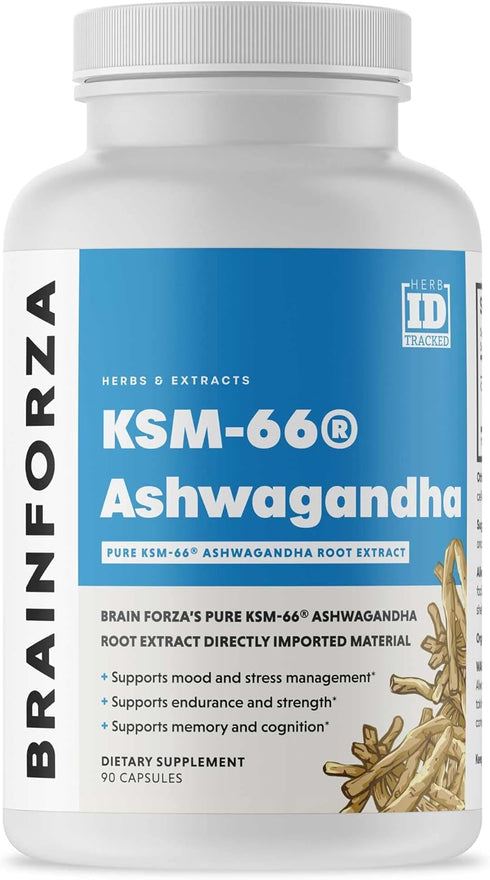 Brain Forza KSM-66 Ashwagandha Organic Pure Root Extract, Strongest 1,000mg Dose, High