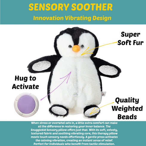 Snugglekid 11x20, Penguin Sensory Weighted Vibrating Pillow, Pressure Activated for Kids Adults, Pillow Animal, Calming
