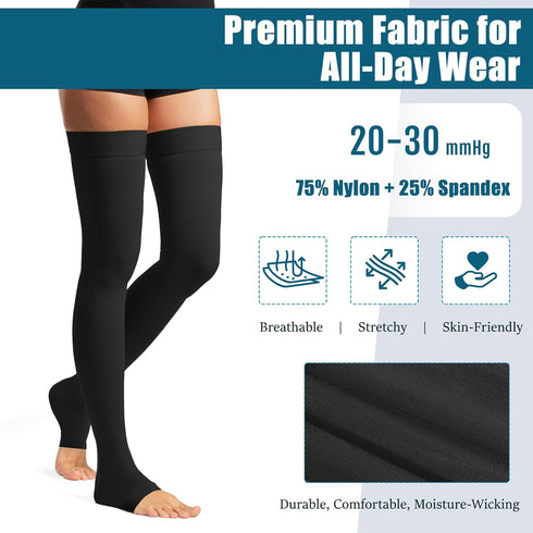 Socks,20-30 mmHg Thigh High Compression Open Toe Compression Stockings for Men Women,for Varicose Veins,Edema,DVT