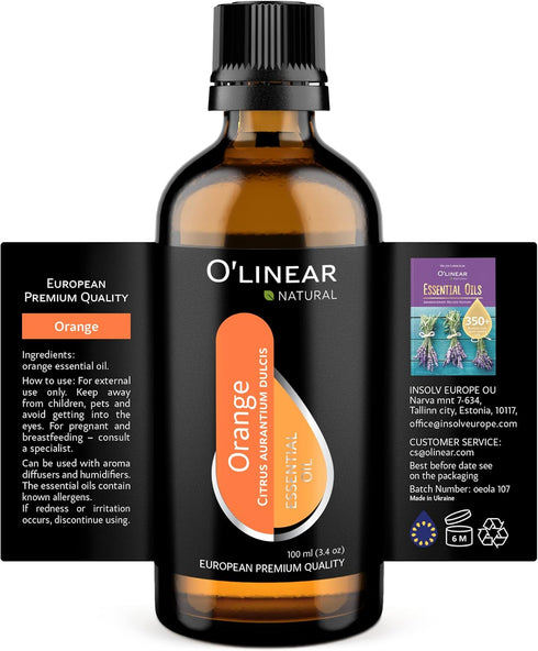 O'Linear Essential Oil for Diffuser, 3.4 Fl Oz, Pure Orange Scented Aromatherapy for Air Humidifiers