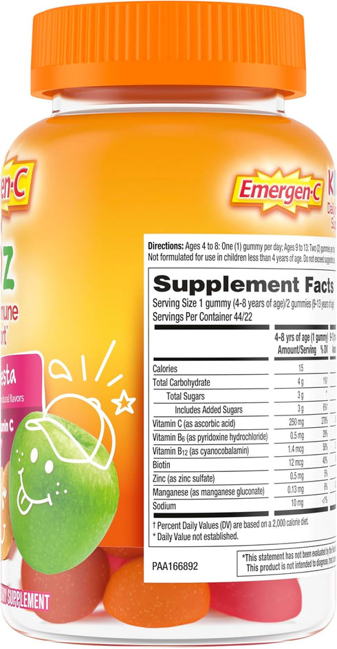 Immune Gummies Gummies 44 Count Emergen-C Kidz Daily Support Dietary Supplements, Flavored with Vitamin C and B