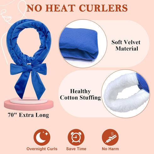 weiwei No Heat Curlers, Overnight Curling Headband Rollers for Women, 9 PCS Gift Set (Blue)