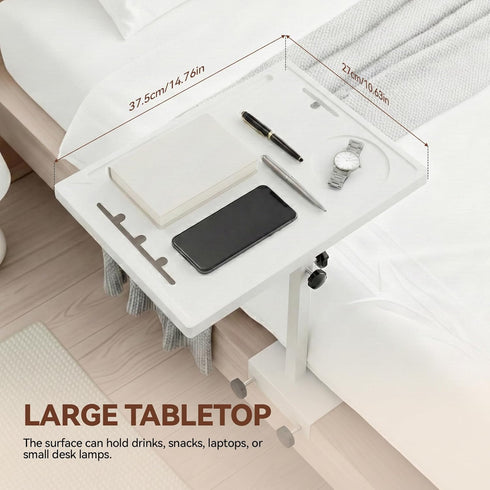 WFXSHparts 0.7"-2.7" Bedside Shelf Rotating Foldable Tray:Adjustable Bedside Shelf for Bed, White,Bamboo Bed Side Tray