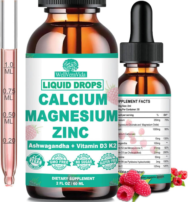 Calcium Magnesium Zinc D3 with Calm Magnesium Glycinate, Ashwagandha, L-Theanine - Immune, Bone, Muscle, Mood Support