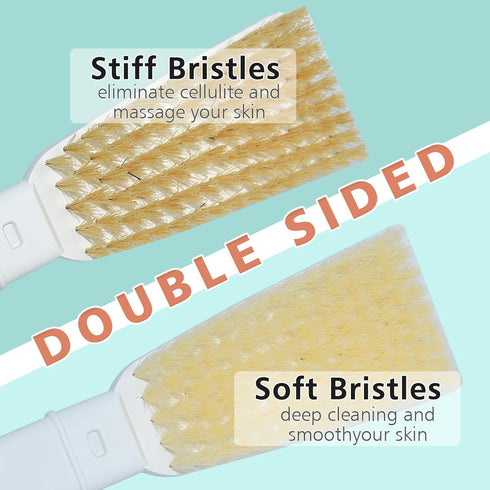 Shower Brush with Soft and Stiff Bristles,20.5" Extra Long Handle Dual-Sided Back Scrubber Bath Brush Body Exfoliator for Wet or Dry Brushing (Grey)(Super Long Handle)