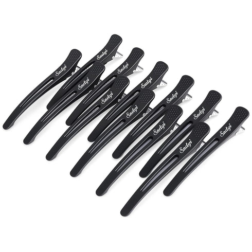 Sndyi Hair Sectioning Clips, Professional Non-Slip Duckbill and Roller Clips for Styling, 12 Packs (Black)