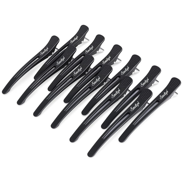 Sndyi Hair Sectioning Clips, Professional Non-Slip Duckbill and Roller Clips for Styling, 12 Packs (Black)