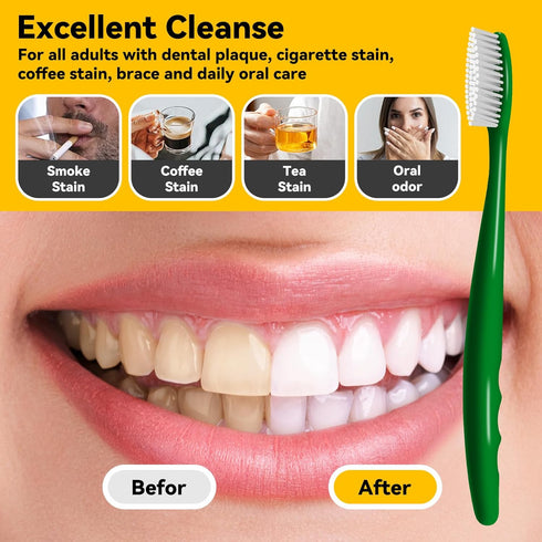 Huge Head Hard Toothbrushes for Adults, Firm Bristles, BPA Free Oral Care, 4 Packs
