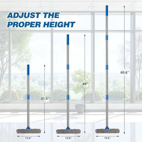 60.6" Professional Window Squeegee - 2 in 1 Cleaner with Long Stainless Steel Handle, Chenille for High Window Cleaning