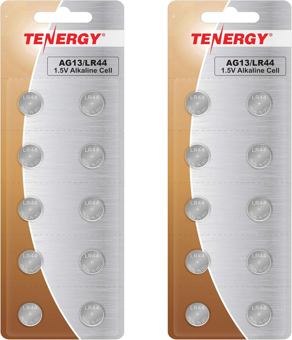 Tenergy 1.5 Volt LR44 Battery, Button Cell LR44, ag13/LR44 Equivalent, Ideal for Electronics, 20 Pack