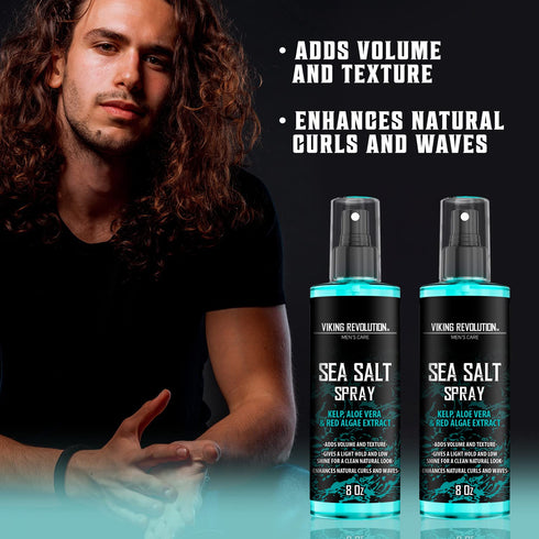 Viking Revolution Sea Salt Spray for Hair Men, Texturizing Spray with Kelp & Aloe Vera, 2 Pack Beach Hair Spray