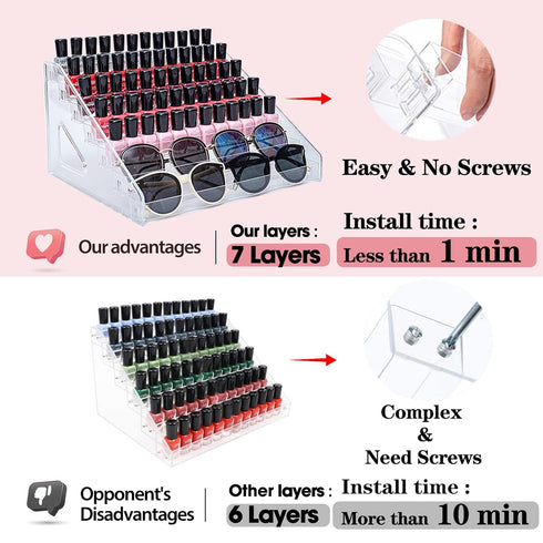 Nail Polish Organizer, 7 Layers Clear Display Rack for Nail Polish, Sunglasses, Essential Oils, Makeup, Eyeglasses