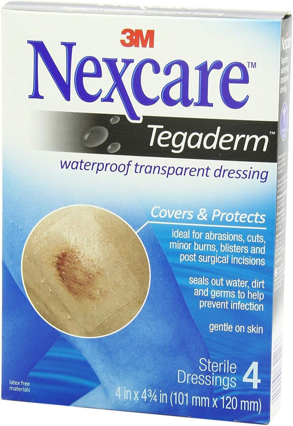 Nexcare Tegaderm Transparent Dressings, 4 Count (Pack of 3), 4 Inches X 4-3/4 Inches