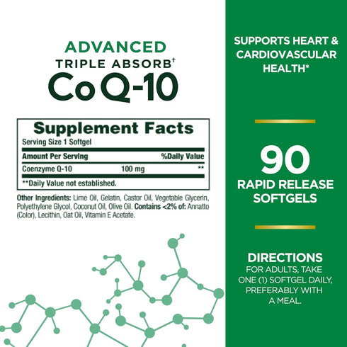 Nature's Bounty Advanced Triple Absorb Co Q-10, Heart Health, Rapid Release Softgels, 90 Ct