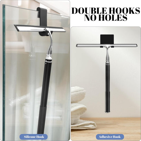 Shower Squeegee with Long Handle, Telescoping Window Squeegee for Glass Door, Tile Wall, Car, and Floor Cleaning