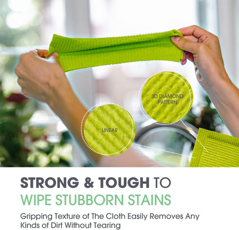 Premium Swedish Dishcloths (10 x Green) - Eco-Friendly, Reusable, Absorbent, Multi-Surface, Original Made in Sweden