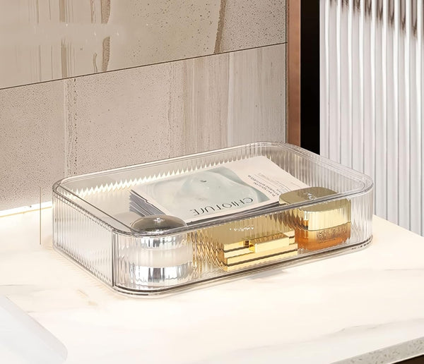 Stackable Clear Plastic Organizer Drawer for Eyeshadow Palettes, Cosmetics, and Beauty Supplies on Vanity