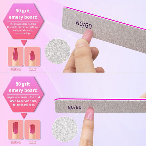 Nail Files for Acrylic Nails, 50pcs 80/80 Grit Nail Files Bulk Reusable Rough Coarse Square Jumbo Nail File Set 50pcs Manicure Pedicure Tools