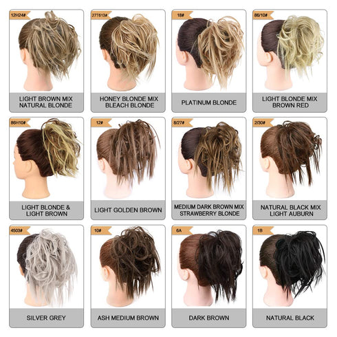 HMD Darkest Brown Tousled Updo Messy Bun Hair Piece with Elastic Rubber Band