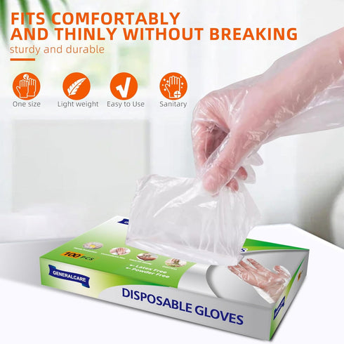 100 Pcs Disposable Plastic Gloves - Food Handling Service Gloves for Cooking, Kitchen Cleaning, and Food Prep