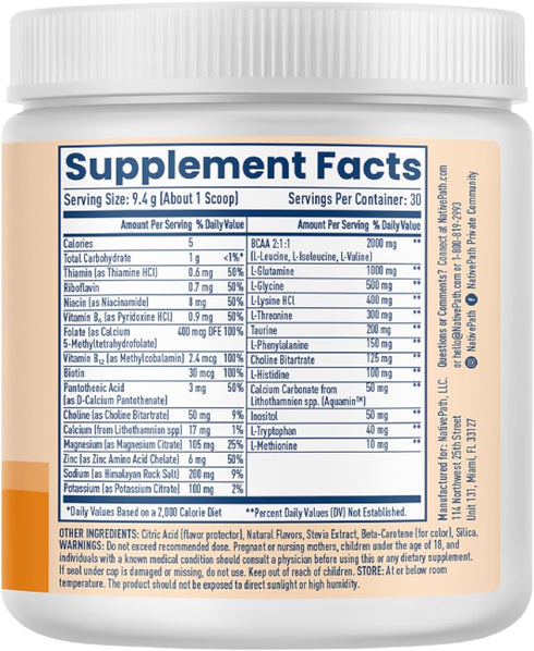 NativePath Native Hydrate, Zero Sugar Electrolytes Powder, Tangerine Hydration Powder, 30 Servings