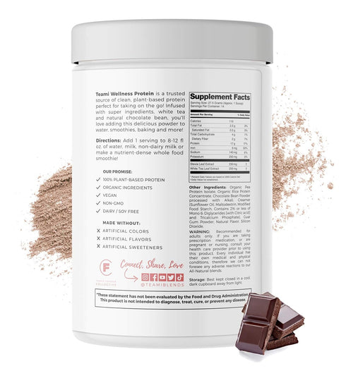 Teami Wellness Vegan Protein Powder, Organic Ingredients, Smooth Textured Chocolate, 14 Servings, 13.6 Ounce