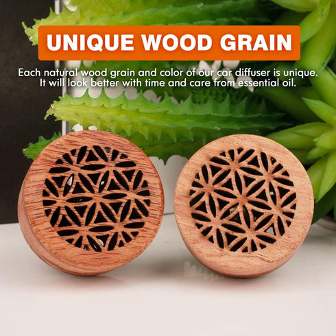 Essential Oil Car Diffuser, 2 PCS Wood Aromatherapy Diffuser with Vent Clip for Car