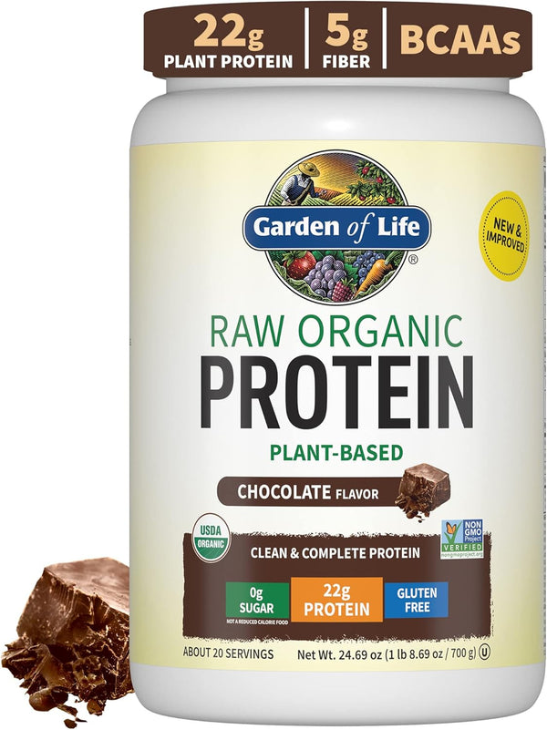 Garden of Life – Organic Vegan Chocolate Protein Powder - 22g Complete Plant Based Protein & BCAAs (1.5 LB)