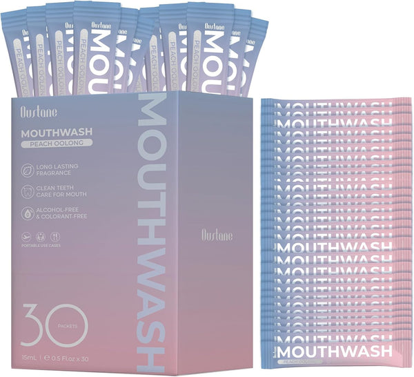 OUSTANE Travel Size Mouthwash Packets 30 Count, Fluoride-Free, Alcohol-Free, Non-Burning, Gentle Portable Singles