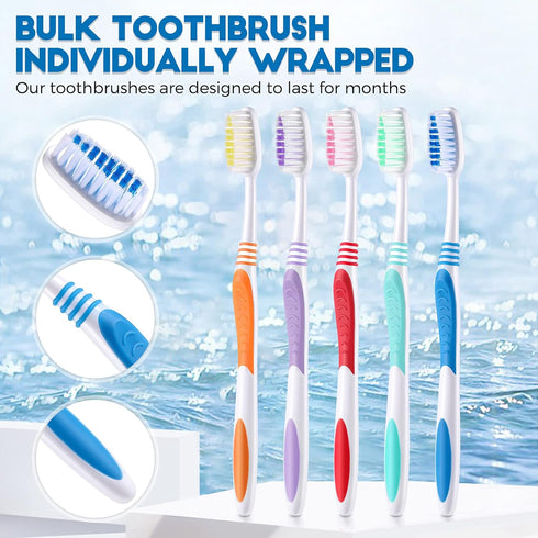150 Pieces Individually Wrapped Toothbrushes, Manual Disposable Travel Toothbrush, Medium Soft Bristle, Multi Color