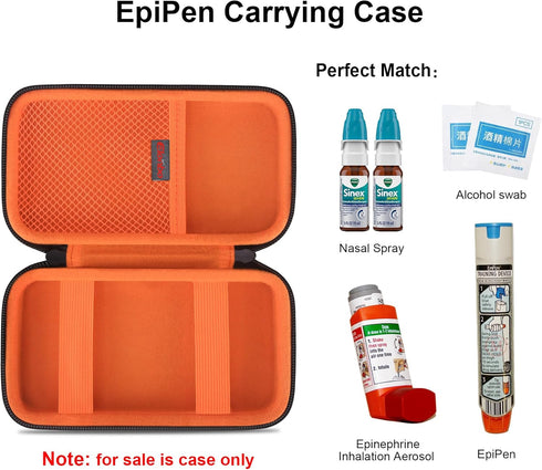 EpiPen Carrying Case, Travel Medicine Kit for 2 Epi Pens, Asthma Inhaler, Allergy Meds Organizer Bag, Black+Orange