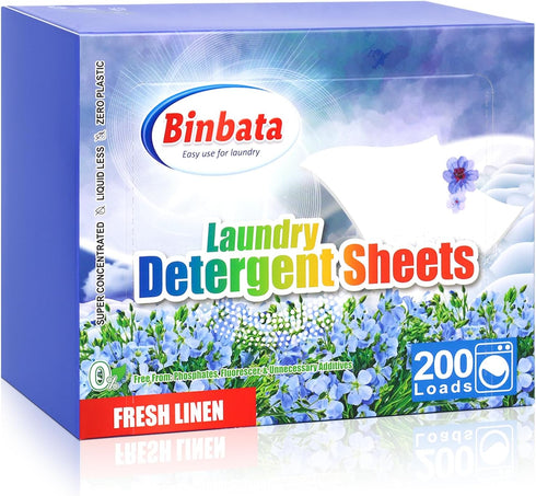 Laundry Detergent Sheets, Fresh Linen Scent, 200 Loads, Hypoallergenic, Eco-Friendly