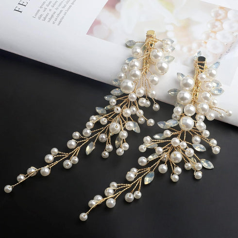 Wedding Pearl Hair Clips (2PCS) - Rhinestone Hair Accessories for Bridal Women in Gold