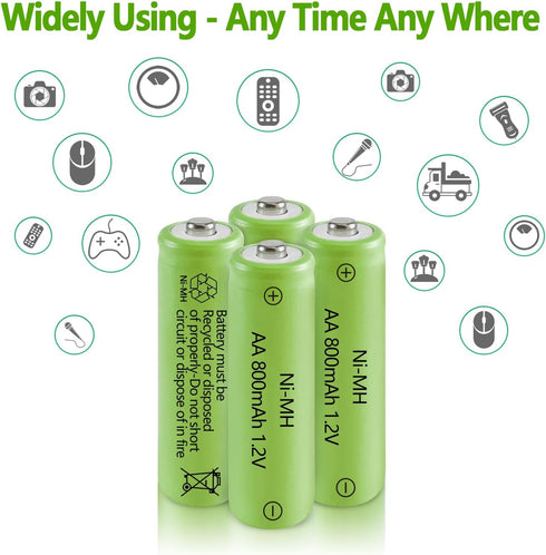 JINTION Solar Rechargeable Ni-MH AA Batteries, 800 mAh, Double A for Solar Lights, 8 Pack
