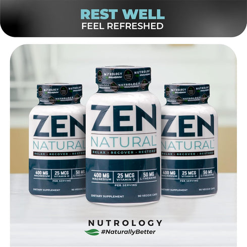 Nutrology Zen Natural Magnesium Supplement 400mg Magnesium Malate with Vitamin D3 & L-Theanine, 30 Servings