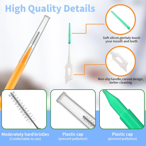 Interdental Brush Set, 100Pcs Soft Braces Brushes, 40Pcs Tooth Flossing Heads, 60pcs Disposable Flossers