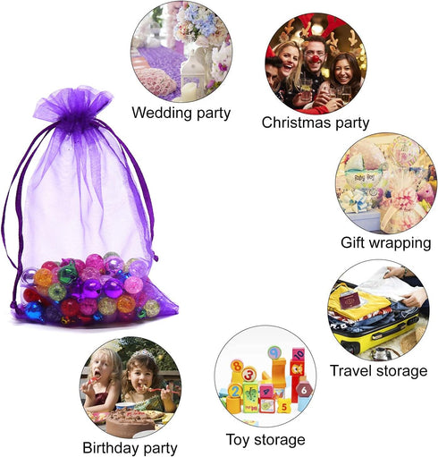 100Pcs 4x6 Inches Drawstring Organza Bags, Sheer Jewelry Candy Pouch for Festival Party Wedding Favor Gift Bags (Purple)