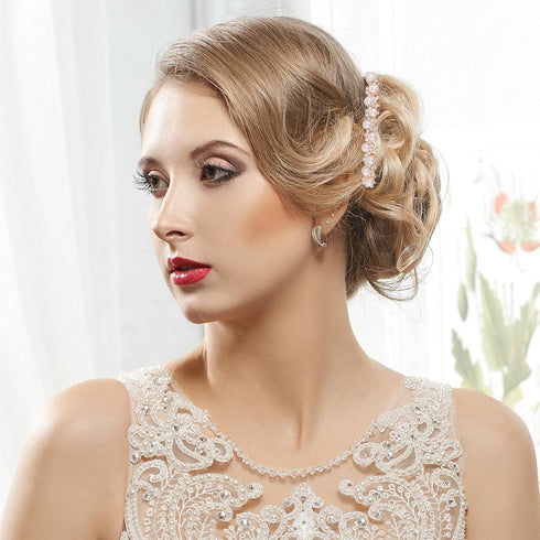 Pearl Hair Side Comb, Decorative Rhinestone Crystal Hair Clip for Women, Bridal Hair Piece