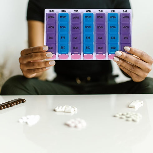 YOSADIER 28-Compartment Colorful Pill Organizer Box, Weekly Medicine Storage Case with Push-Button Flip Lid, Portable