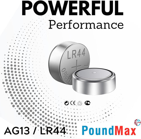 PoundMax 10 AG13 LR44 1.5 x V Alkaline Button Cell Battery