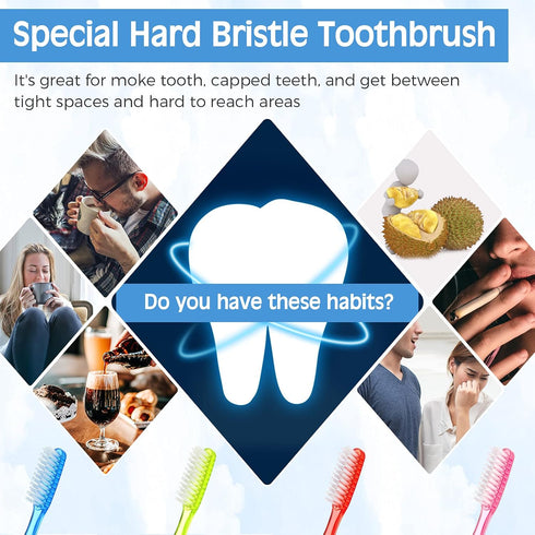 Zopeal Extra Hard Firm Toothbrush for Adults, Bulk 8 Pieces, Huge Head Bristle Full Head Manual Cleaning