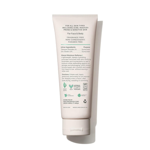 MDSolarSciences Mineral Moisture Defense SPF 50 Sunscreen - Water-Resistant Broad-Spectrum UV Protection, 3.4 Fl Oz