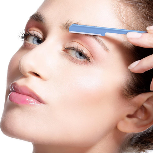 Women's Facial Razor Eyebrow Shaver, Brow Shaper Trimmer Dermaplaner Tool with Cover, Blue