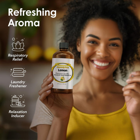 Lemon Essential Oil - 4 oz for Aromatherapy, Diffuser Candle, Mosquitoes, Bugs Away - Dropper - 118 ml