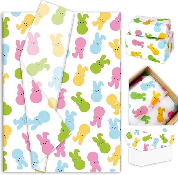 Whaline 100 Sheets Easter Tissue Paper, Pastel Bunny Rabbit Gift Wrapping Paper for Baby Shower Party