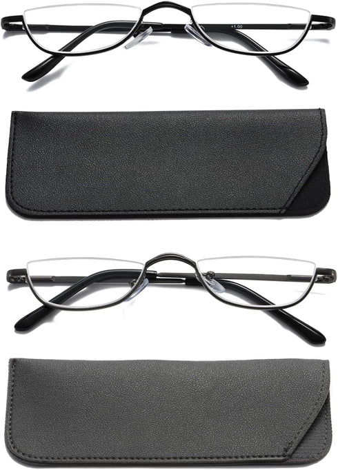 Viseng 2 Pairs Half Frame Reading Glasses, Slim Half Moon Lens Readers, Metal Semi Rimless Eyewear +1.0