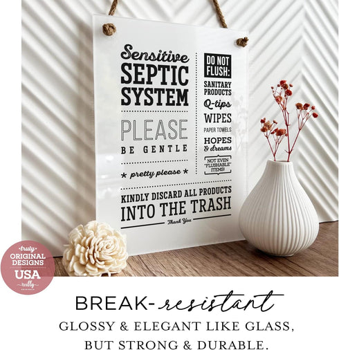 6x8 Inch Designer Bathroom Sign - Please Be Gentle Septic System ~ Ready to Hang ~ Premium Finish, Durable (1)