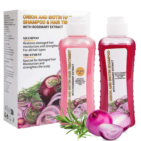 Onion and Biotin Hair Treatment, 2 * 8.38 fl Oz Shampoo and Treatment Set for All Hair Types