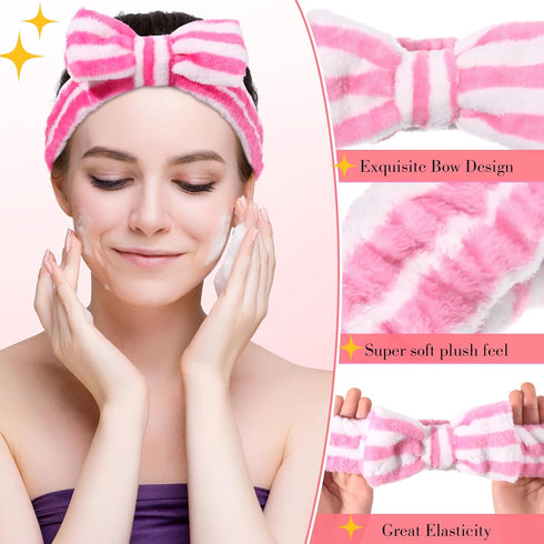 WILLBOND 24 Pack Spa Headband Bow Hair Band - Adjustable Skincare Headbands for Women, Cute Pattern